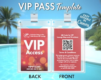 Palm Grove VIP Pass Canva Template: Concert Ticket, Event Badge (Digital Download) - All Access