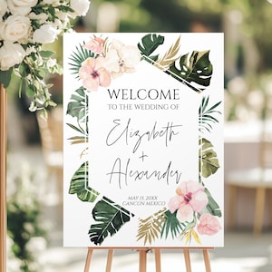 Tropical Wedding Welcome Sign: Beach Bridal Shower Decor (Digital Download, Printable Corjl Template)