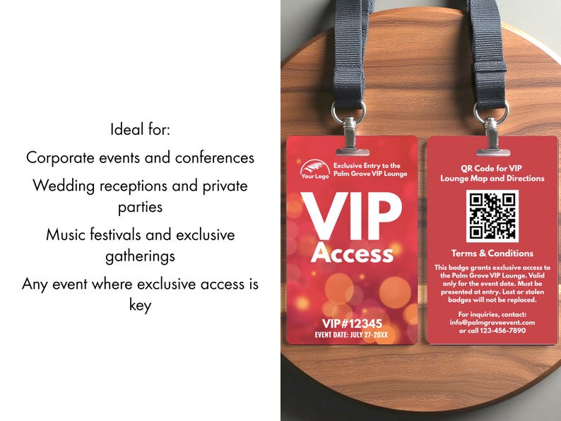 VIP Card Badge Templates, VIP All Access Event Badge, Palm Grove Badge ...