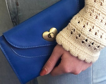 Blue women's wallet, unique gift for her, floral wallet, Handmade wallet, Blue heart wallet, credit card wallet