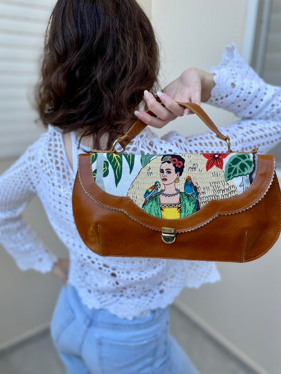 Frida Kahlo Purse Green Retro Leather Purse Spring Top Handle Crossbody Bag Etsy Canada
