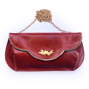 Cartera de piel marrón, cartera granate, regalo para mujer, cartera retro, cartera con pájaros