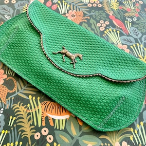 Derby Green leather purse, leather clutch with horse, floral evening bag, grass green leather clutch, crossbody bag image 5