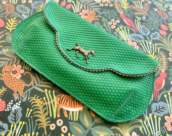 Bridesmaid Green leather purse, Horse leather clutch, floral evening bag, green leather clutch, crossbody bag