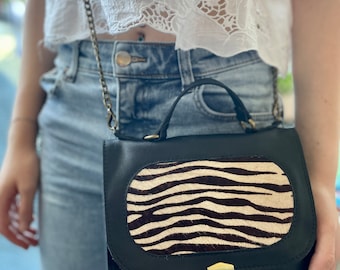Zebra print leather crossbody bag