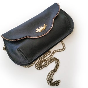 Clutch de piel negra con pájaros, bolso de noche romántico, bolso de piel para mujer, regalo para mujer