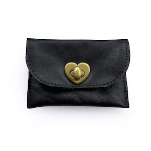 mini Black wallet with heart lock, perfect Christmas present, elegant stocking stuffer, Great mother’s day gift