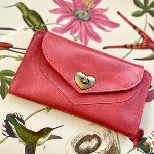 Cartera de cuero rosa, walket de cuero hecho a mano para mujer, billetera de regalo de Navidad