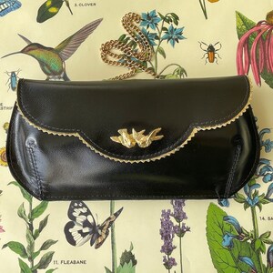 Cartera de piel negra con pájaros, bolso bandolera de noche, bolso de piel con pájaros y flores, regalo de primavera para mujer