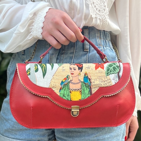 Red Leather Frida Kahlo Purse, Mothers Day Gift, Unique Red  display picture 1