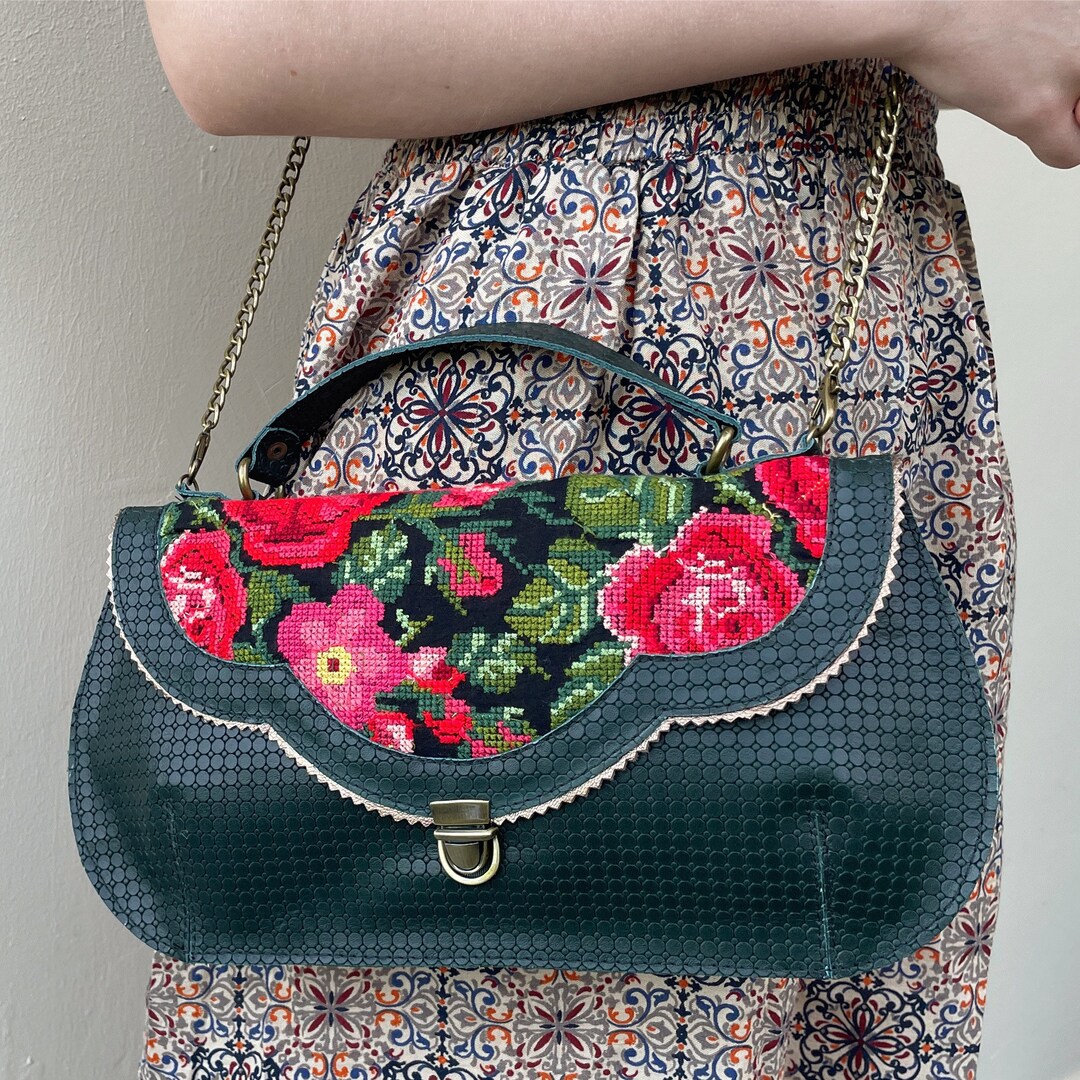 Dark Green Purse With Roses Neeedlepoint Etsy