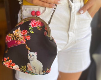 Vegan cats print purse