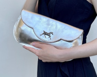 Stunning gold clutch, bridal leather purse, clutch for wedding, bridesmaid clutch, horse bag