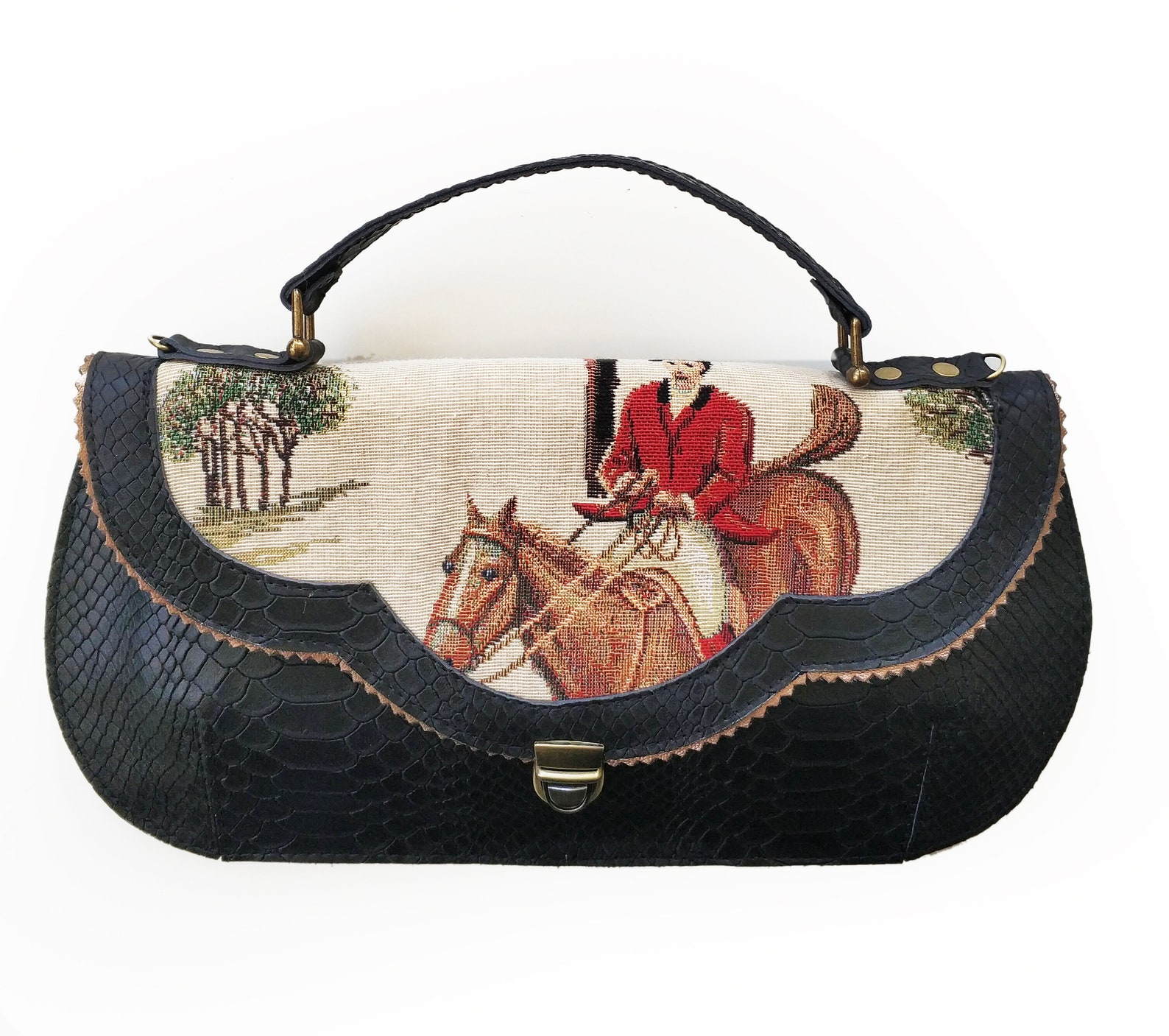 Black Horse print handbag Leather horse purse horse rider Etsy