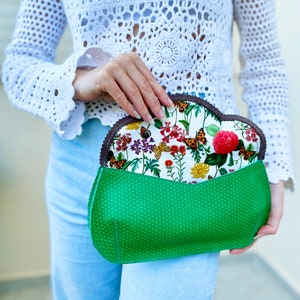 Derby Green leather purse, leather clutch with horse, floral evening bag, grass green leather clutch, crossbody bag image 2