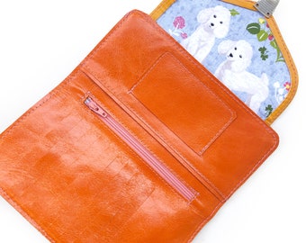 Orange wallet with puppies , puppies wallet, Orange wallet for women, Women's leather wallet, Handmade wallet