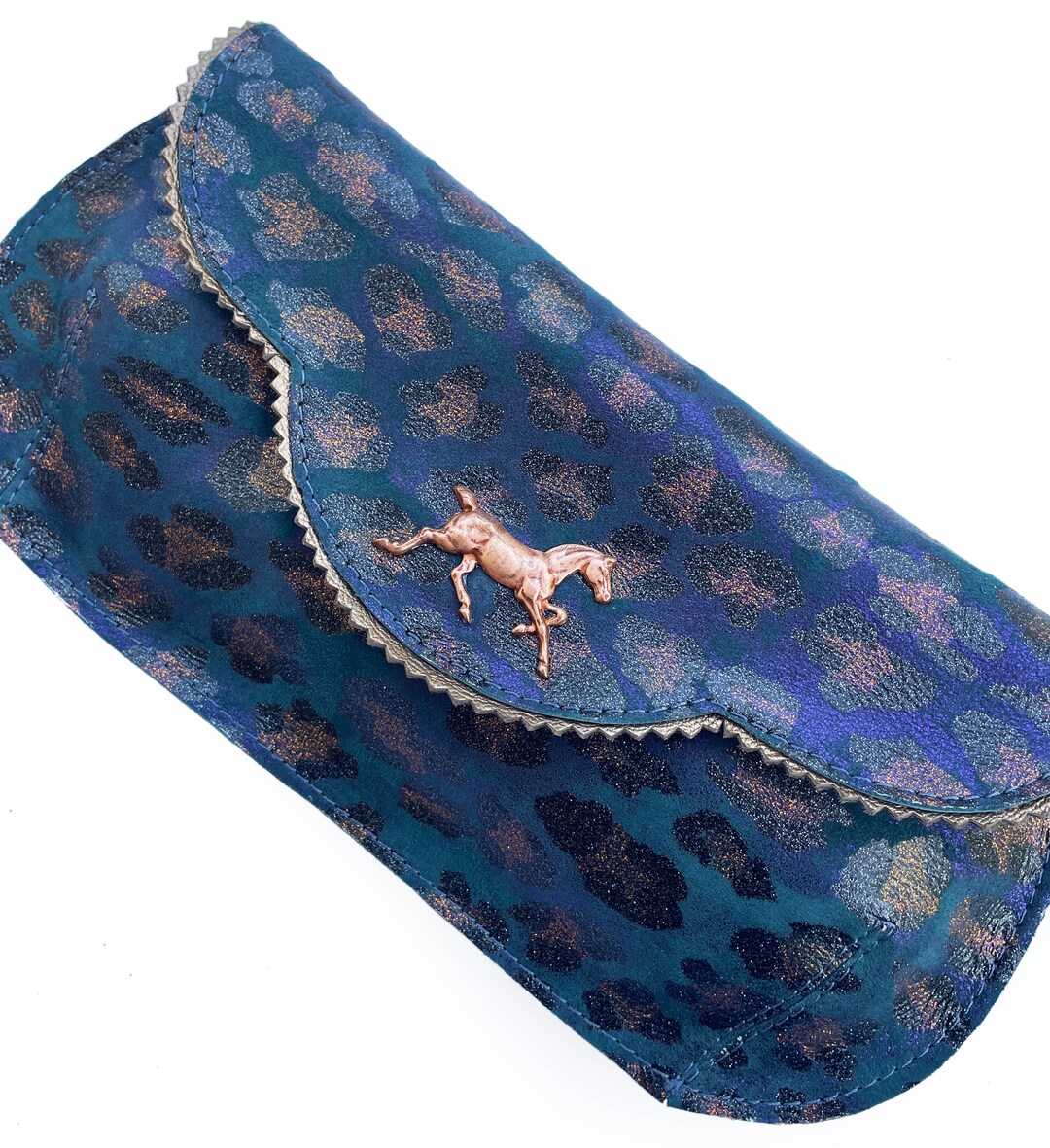 Deep Blue Clutch With Horse Figure , Leopard Print Bridesmaid Clutch