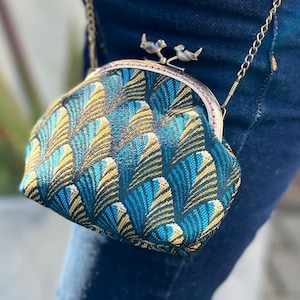Mini bolso azul oscuro, bolso de dama de honor, bolso de niña, billetera linda, bolso con broche de pájaros, mini bolso azul y dorado