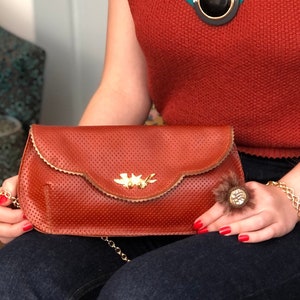 Cartera de piel marrón, cartera granate, regalo para mujer, cartera retro, cartera con pájaros