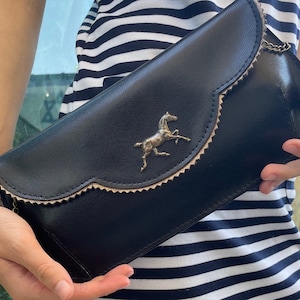 Pferde Clutch, schwarze Leder Geldbörse ,Kentucky Derby Tasche, kleine Retro Crossbody Abendtasche