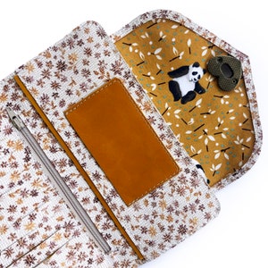 Floral leather wallet, vintage style wallet for women, women's leather wallet, white and mustard leather wallet for ladies