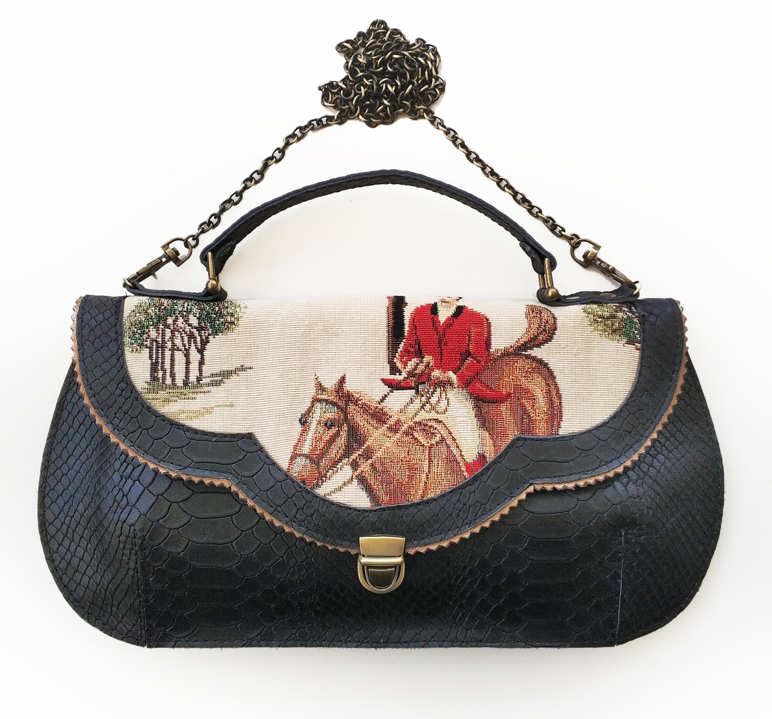 Black Horse print handbag Leather horse purse horse rider Etsy