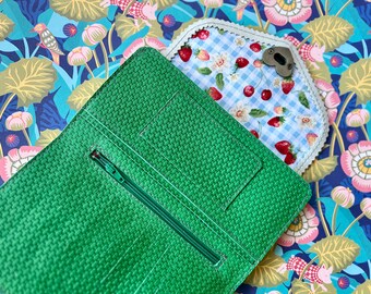 Green leather wallet, romantic wallet, womens leather wallet, Handmade wallet, cherries wallet, heart wallet, credit card wallet