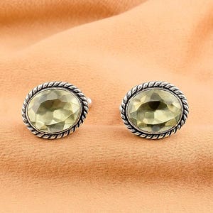 Green Amethyst oval Cut Gemstone Cufflinks, 925 Solid Silver, Amethyst Cufflinks, Anniversary Gift, Men&#39;s Accessories, Gift For Him