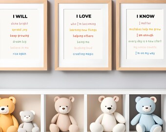 Poster Kinder Affirmation: 3er Set, positive Wandkunst (Digitaler Download)