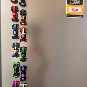 Custom mini Lego F1 race car fridge magnet