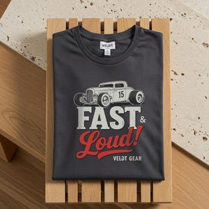 Men&#39;s Vintage Hot Rod T-Shirt, Retro &quot;FAST & LOUD&quot; Car Tee, Classic Muscle Car Apparel, Hotrod Enthusiast Gift, Old School Street Rod Shirt