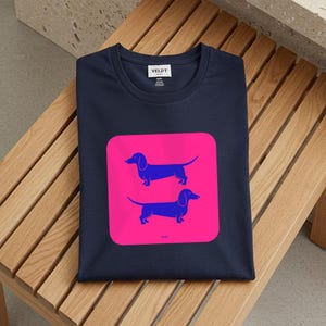 Dachshund Silhouette Tee | Pink & Blue Wiener Dog Shirt | Sausage Dog Lover Gift | Unisex Jersey Top | Dog Owner Apparel, Modren Wiener Dog