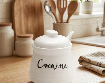 Azucarero de cerámica con tapa y cuchara / Regalo de broma