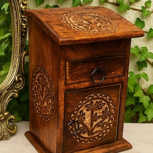 Floral Hand-Carved Apothecary Cabinet