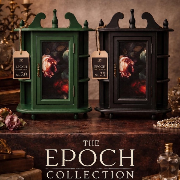 Curio Cabinet – Gothic Apothecary Tabletop Display, Scroll Pediment Vintage Victorian Wall Hanging Curio Shelf