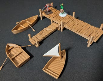 Dock and Rowboat Set - Tabletop Scenery