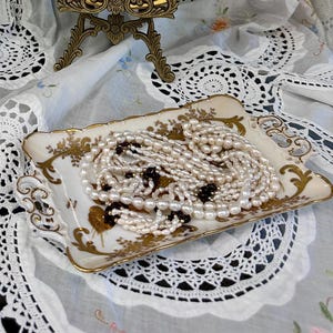 Decorative Limoges porcelain bread basket/tray/serving tray France Caroline - hand painted