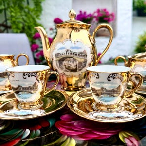 4-person coffee service in fine porcelain with 24-carat gold plating and Venice motif - Bavaria Italy