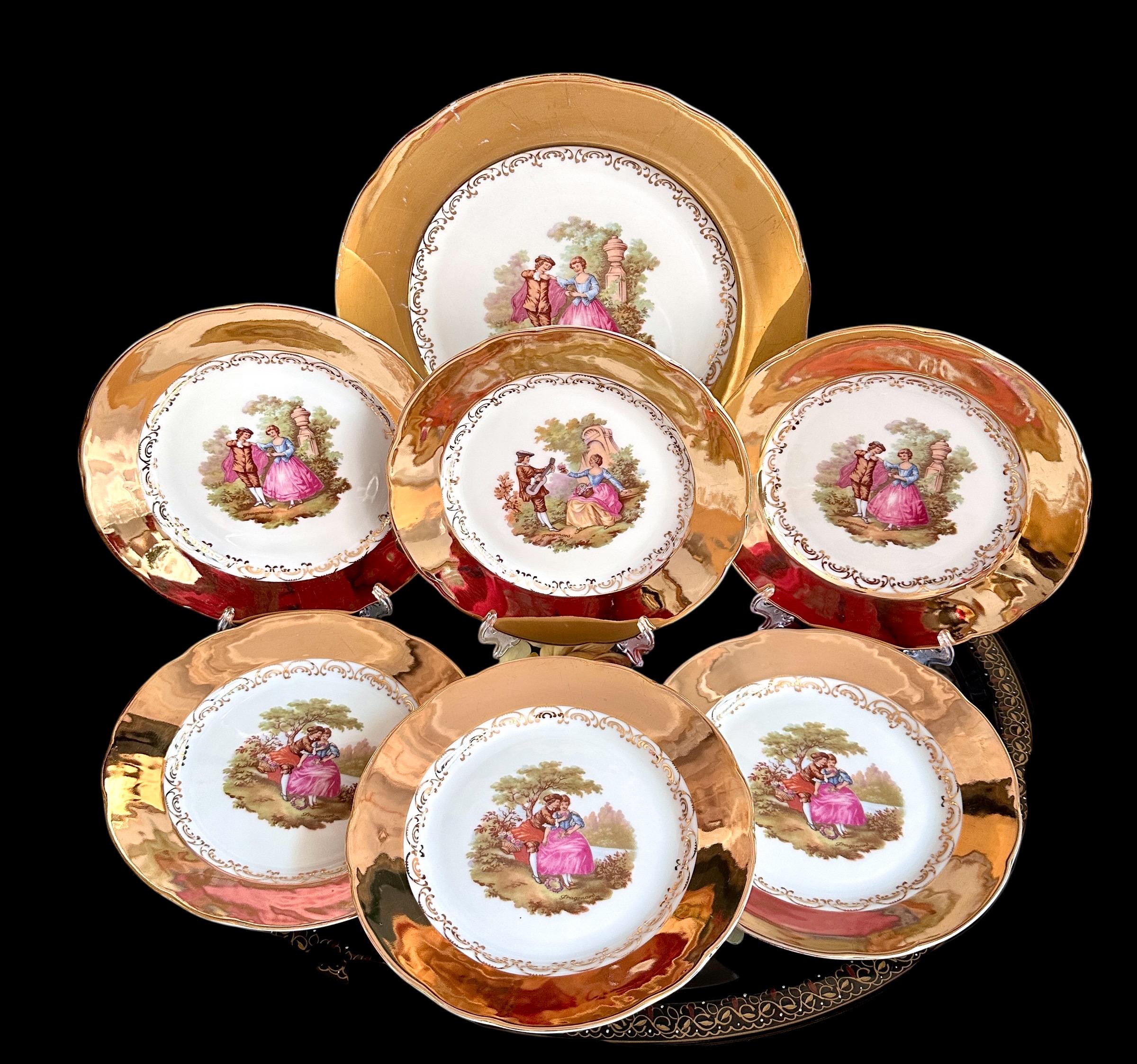 Service à dessert semi porcelaine Ceranord décor Fragonard 10 pièces - France