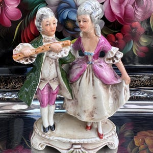 Vintage Carl Schneider Grafenthal Figurine - Antique German Victorian Couple in Polychrome Glazed Porcelain