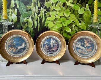 Set of 3 luxury collector&#39;s plates with gold inlaid rim Bavaria Greco-Roman mythological scene / gift idea