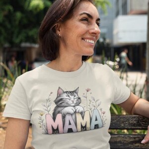 Camiseta fofa de mamãe de gato, presente para mães de gatos, camiseta para o dia das mães, camiseta com letras em tons pastel de gato, roupa para amantes de animais de estimação, estilo vintage suave