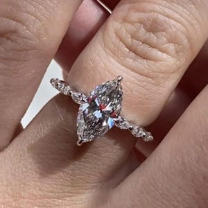 Marquise Cut Moissanite Engagement Ring/ Hidden Halo Bridal Ring/ Marquise Cut Moissanite Accent Set Ring/ Anniversary Gift For Wife