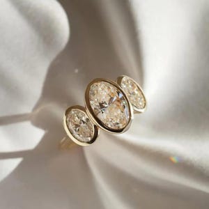 5TCW Oval Cut Moissanite Engagement Ring, Oval Three Stone Gold Ring, Bridal Jewelry Oval Wedding Ring, Anniversary Ring Gift For Her