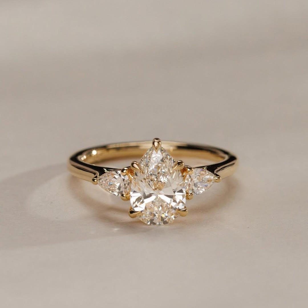 3TCW Pear Cut Moissanite Diamond Three Stone Engagement Ring ...