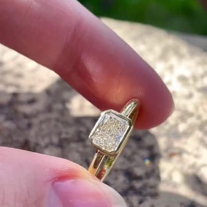 East West Radiant Cut Bezel Set Moissanite Ring, 2CT Radiant Cut Engagement Ring, Classic Radiant Solitaire East to West Wedding Rings