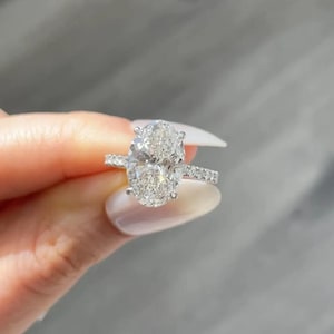 3Ct Oval Moissanite Diamond Engagement Anniversary Ring in Sterling Silver S925 Silver, Oval Moissanite ring, Hidden Halo Moissanite Rings