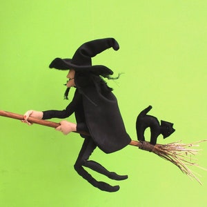 Witch cloth doll sewing pattern  Mistress Cackle, cat and broom