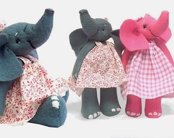 Erica elephant sewing pattern.   Soft toy elephant just 5 inches tall