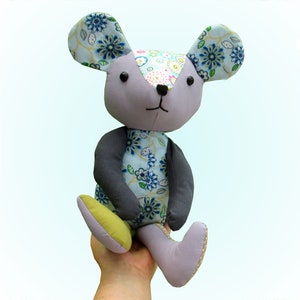 Memory keepsake mouse sewing pattern.  Patchwork huggable.